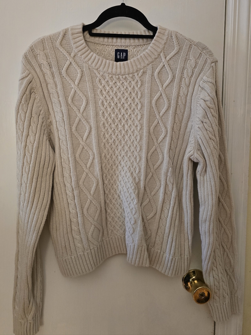 GAP Cropped Cable Knit Sweater, Cream, Size XL